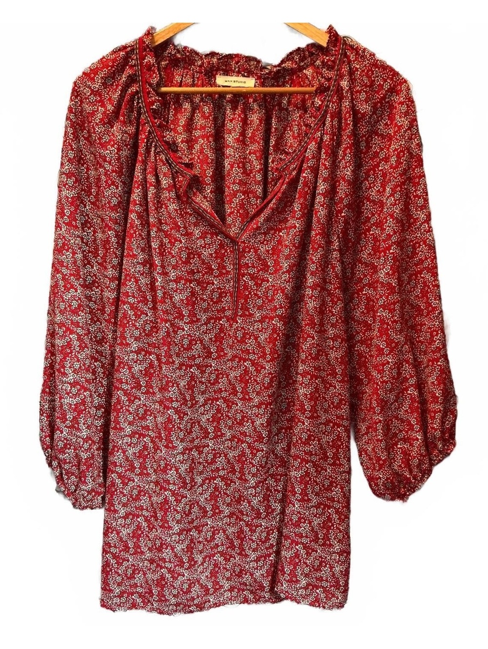 Max Studio Red Black Flower Pattern Blouse 2X
